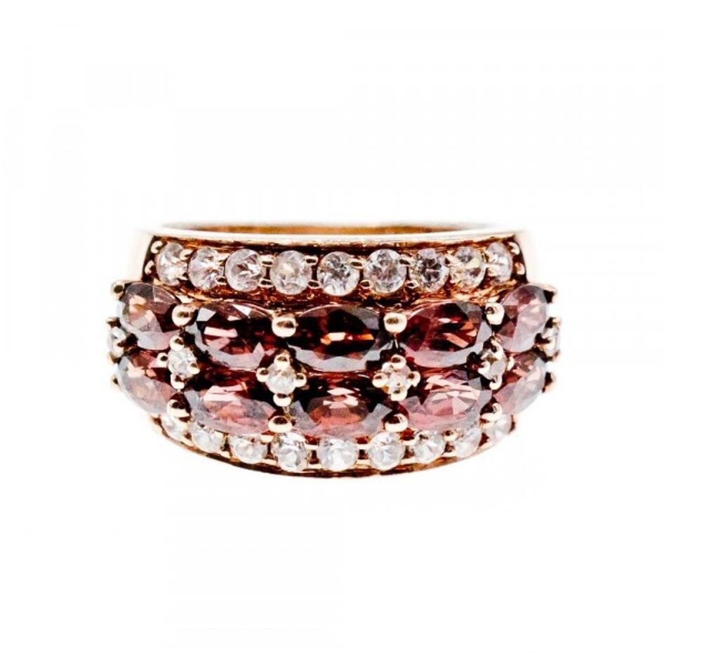 925 Sterling Silver Gold Plated Hessonite & CZ Ring Size 7